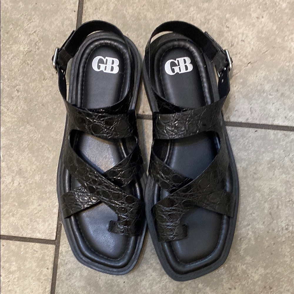 Gianni Bini Black Croc-Embossed Sandals